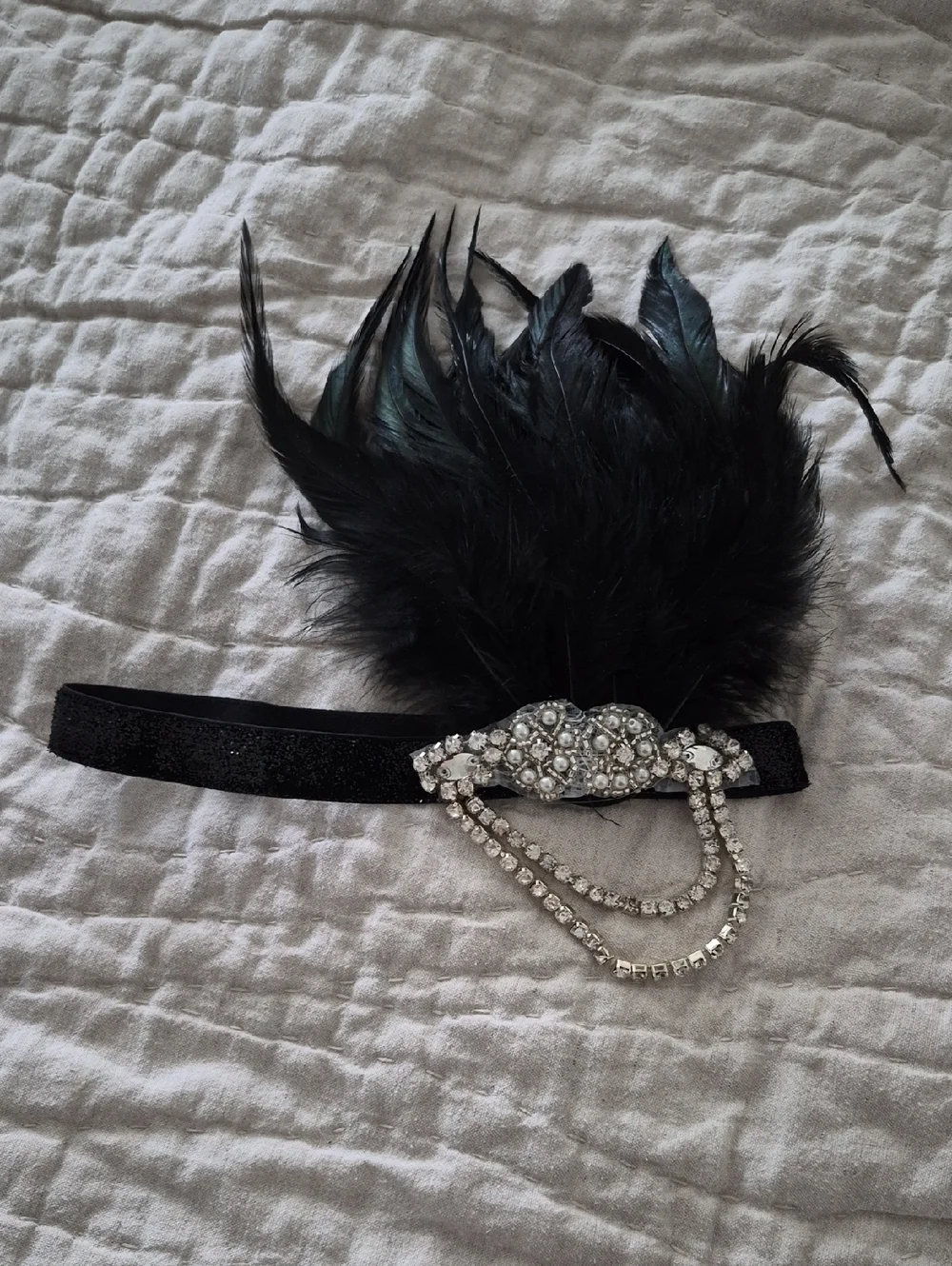 Black Feather Crystal Flapper Headband